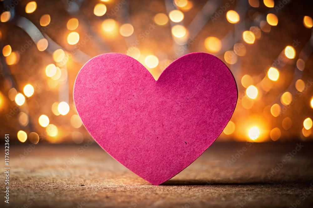 Fototapeta premium Silhouette of Pink Paper Heart on Corkboard - Romantic Valentine's Day Background