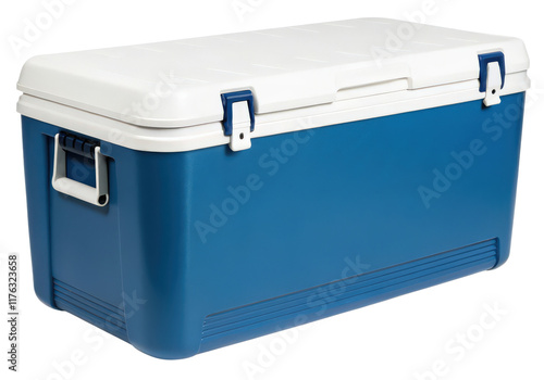 Large blue plastic cooler isolated with transparent background
