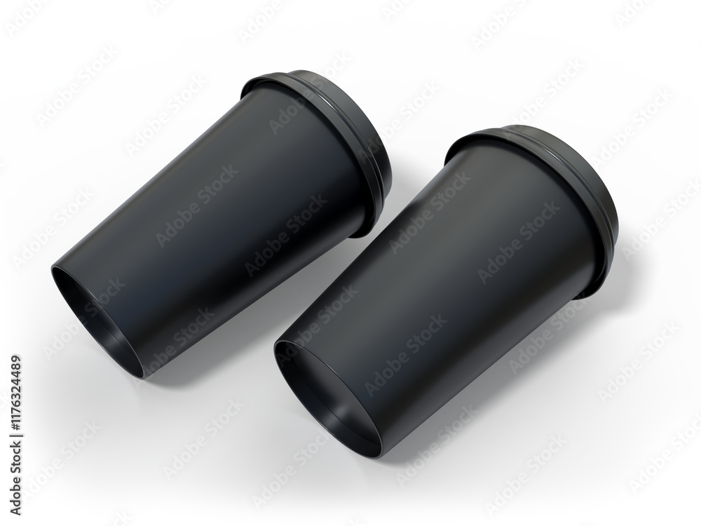 3D coffee cup mockups disposable with plastic lid. Blank black plastic mugs for takeaway hot or cold beverage, milkshake, tea or coffee cups, isolated on background. Mockup packaging for branding 3D coffee cup mockups disposable with plastic lid. Blank black plastic mugs for takeaway hot or cold beverage, milkshake, tea or coffee cups, isolated on background. Mockup packaging for branding