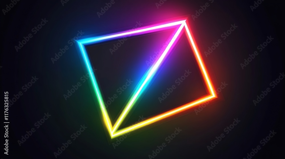 Rainbow Neon Frame Glowing Brightly In Darkness Rainbow Neon Frame Glowing Brightly In Darkness