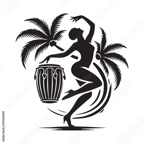 Rumba Silhouette Vector Illustration, Solid White Background.