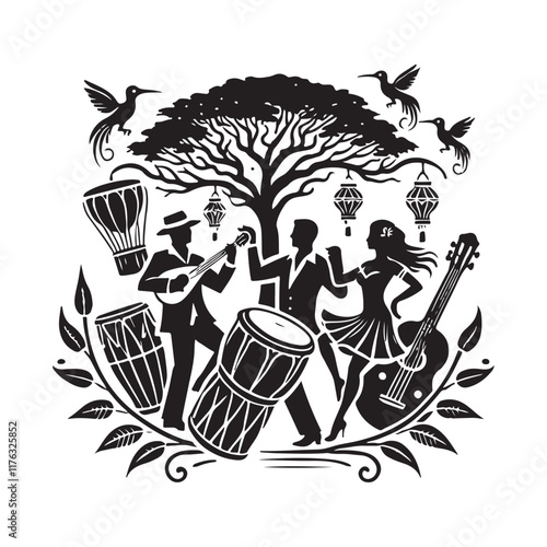 Rumba Silhouette Vector Illustration, Solid White Background.