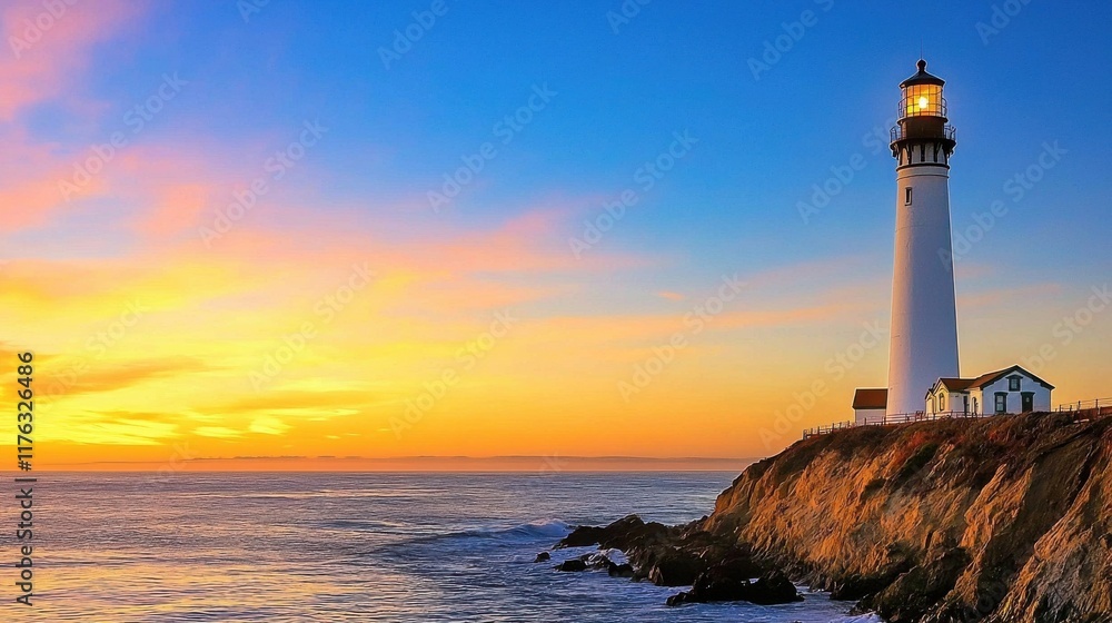 Majestic Sunset Over a Scenic Coastal Lighthouse Majestic Sunset Over a Scenic Coastal Lighthouse