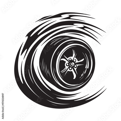 Wheel logo design vector. Illustration wheel logo. Fast speed with a fiery trail on white background.