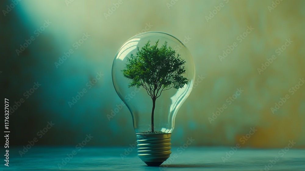 Green tree inside a lightbulb, symbolizing eco-friendly energy. Green tree inside a lightbulb, symbolizing eco-friendly energy.