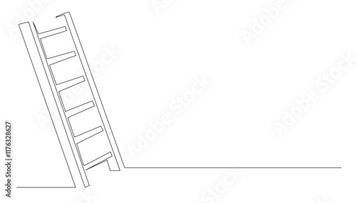 continuous line stairs.minimalist one line drawing of wooden stairs.single line vector illustration.isolated white background