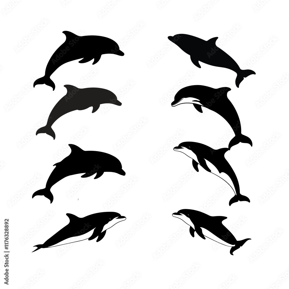 Obraz premium Vector Silhouette of Jumping Dolphin
