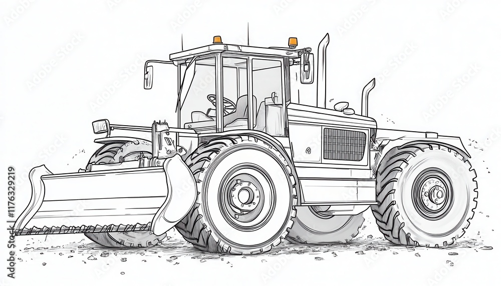 Naklejka premium A powerful tractor sketch ideal for agricultural or construction illustrations. Its detailed design and versatile application make it suitable for educational materials or design projects.