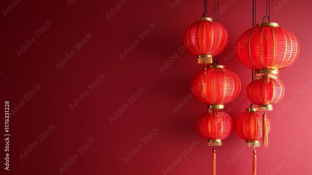 Chinese Lunar New Year lantern and mooncake in red background copy space photo for greeting card, campaign, advertisement. Chinese Lunar New Year lantern and mooncake in red background copy space photo for greeting card, campaign, advertisement.
