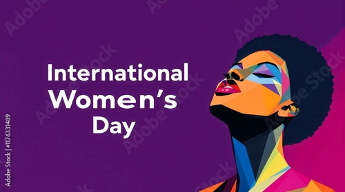 Wallpaper Mural Abstract International Women's Day Banner, poster. Stylized pop art illustration of a woman looking upwards. Bold colors and geometric shapes. Celebrates women, empowerment and equality. Torontodigital.ca