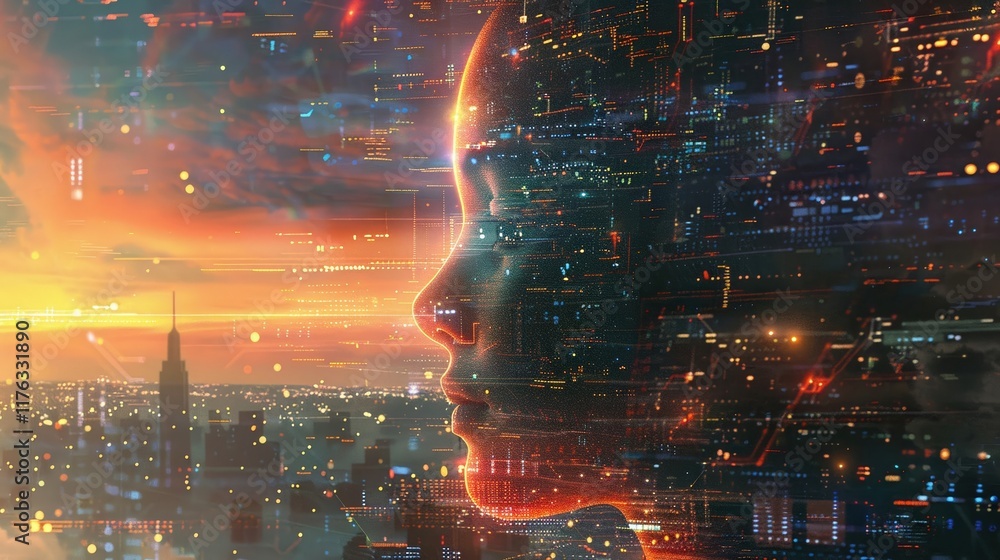 Obraz premium A digital utopia created by an advanced AI offering humans a perfect world inside the network