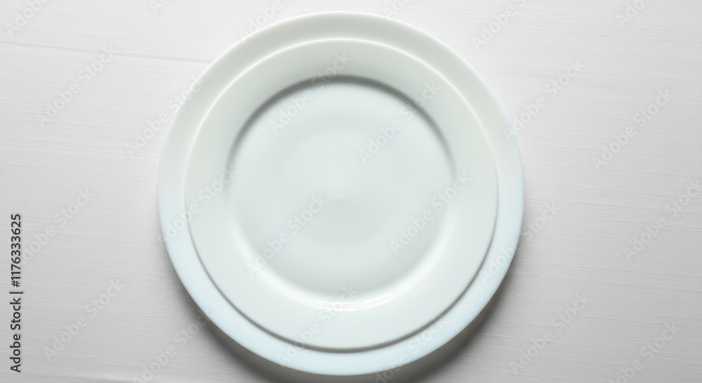 White ceramic plate, minimal and round, on white background White ceramic plate, minimal and round, on white background