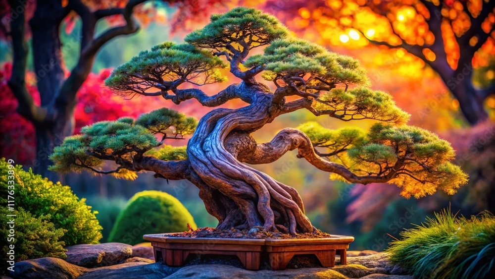 Obraz premium Surreal Bonsai Tree Trunk Close-Up, Chicago Botanical Garden