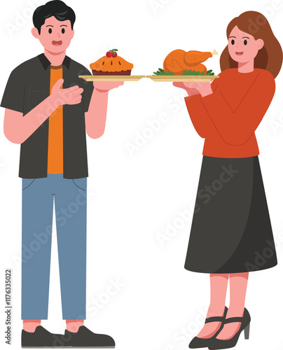 Man and Woman Having Thanksgiving Feast