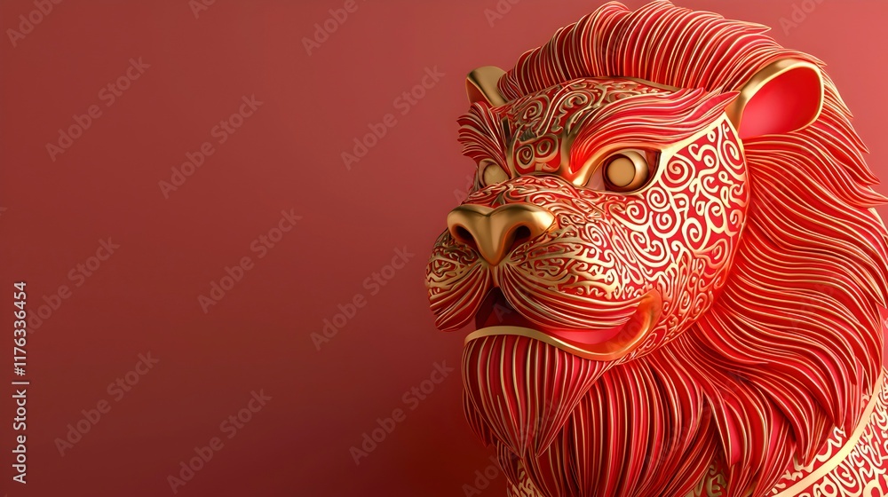 Ornate Lion Sculpture with Intricate Patterns Ornate Lion Sculpture with Intricate Patterns