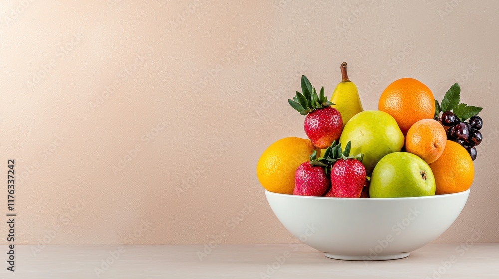 Fresh and Vibrant Fruit Bowl Arrangement on a Neutral Background Fresh and Vibrant Fruit Bowl Arrangement on a Neutral Background