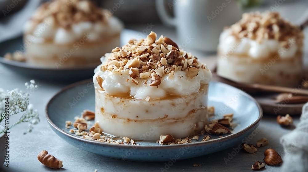 Delicious layered dessert with nuts and honey. Delicious layered dessert with nuts and honey.