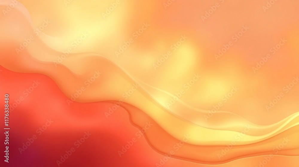 Bright abstract composition featuring a gradient of orange and yellow hues with flowing waves. Perfect for backgrounds, advertising templates, and artistic designs conveying warmth, energy