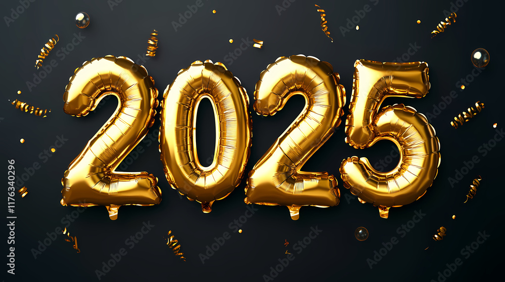 Golden balloons celebrating New Year 2025 Golden balloons celebrating New Year 2025