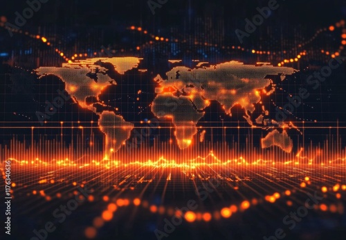 A computer generated image of the world with a red line through it