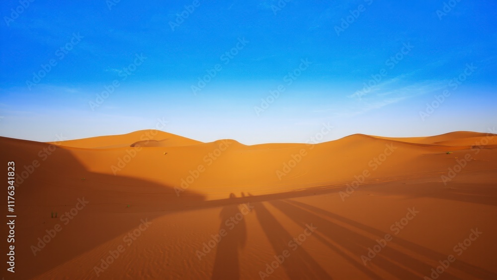 Desert Shadows, A Journey Under Clear Skies Through Shifting Golden Sands Desert Shadows, A Journey Under Clear Skies Through Shifting Golden Sands