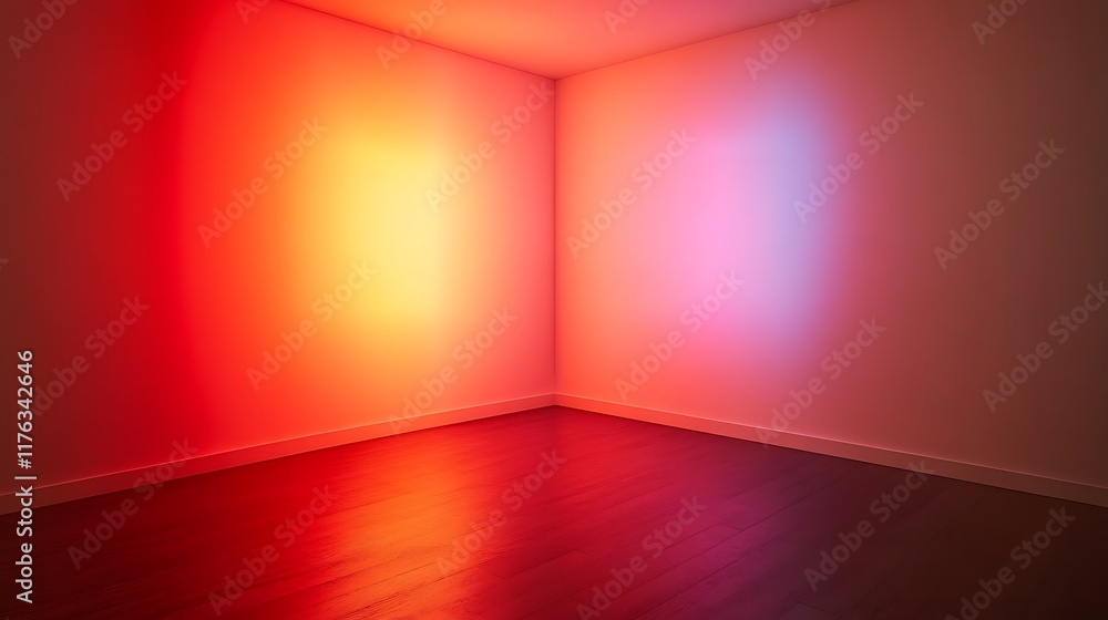 Illuminated Corner Room Walls and Floor Displaying Warm and Cool Hues Illuminated Corner Room Walls and Floor Displaying Warm and Cool Hues