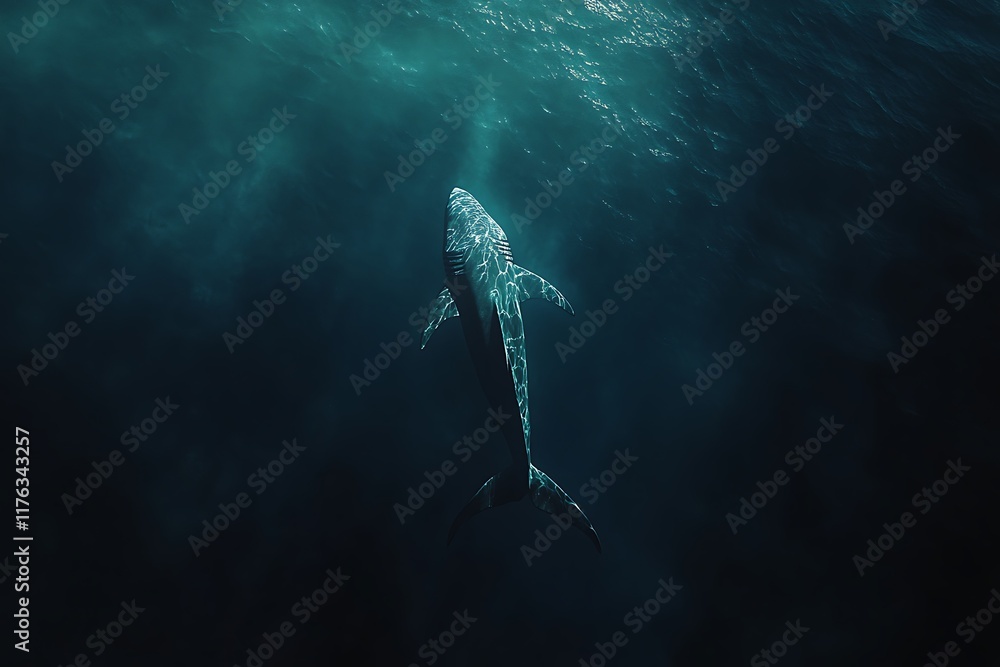 Naklejka premium Majestic Whale in Deep Ocean: A Breathtaking Underwater Encounter
