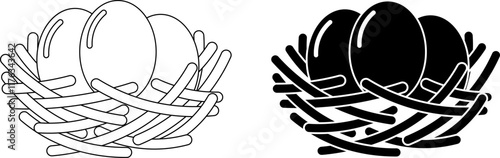 side view outline silhouette egg nest icon set