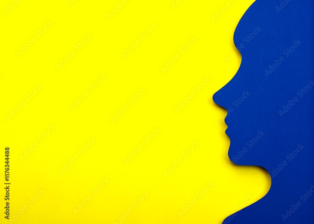 Blue and yellow paper background with copy space for text or image.