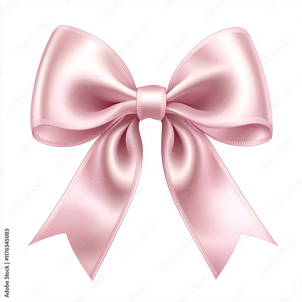 pink ribbon is tied into a neat bow with smooth, flowing loop and end on a white background pink ribbon is tied into a neat bow with smooth, flowing loop and end on a white background