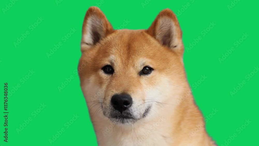 Shiba Inu sitting and looking around on a Green Screen, Chroma Key. Shiba Inu sitting and looking around on a Green Screen, Chroma Key.