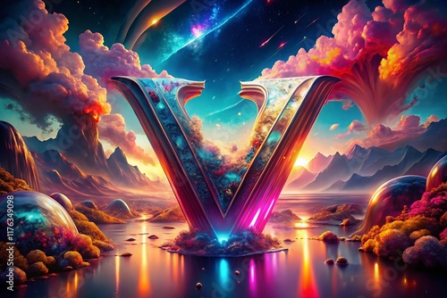 Surreal V Letter Photography: Abstract Vibrant Colors and Dreamlike Landscape
