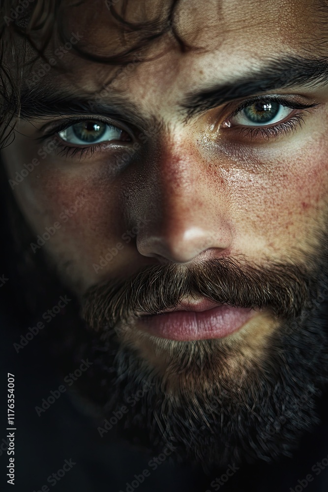 Obraz premium A man with a beard and green eyes
