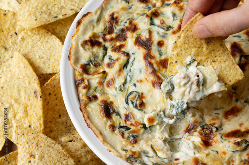 Classic Spinach Artichoke Dip with Tortilla Chips