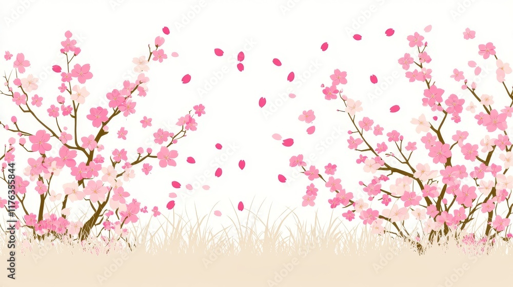 Fototapeta premium Delicate pink cherry blossoms blowing in the breeze against a bright background.