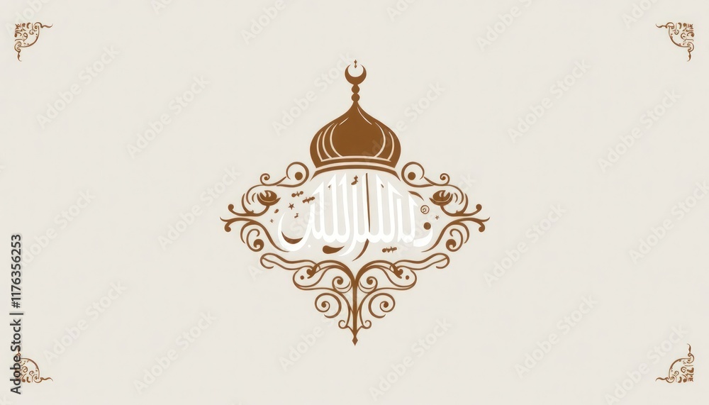 Fototapeta premium Ornamental mosque monogram with Kufic script-inspired designs and intricate borders.