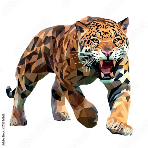 Colorful Low Poly Angry Roaring Jaguar Vector illustration