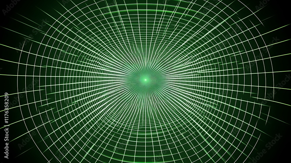 Fototapeta premium Abstract Green Grid Pattern Forming A Tunnel