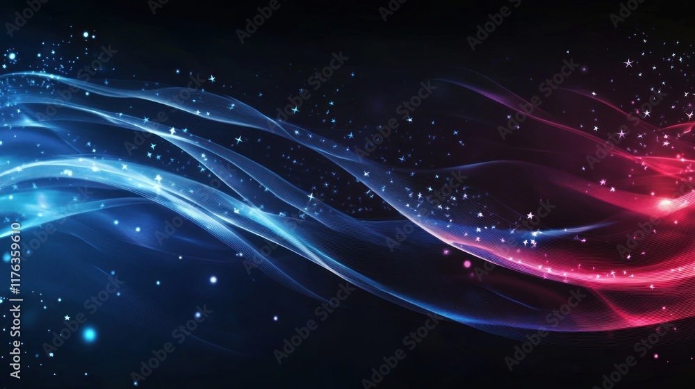 Fototapeta premium Abstract American flag with flowing stars and stripes, featuring a blank section for text, ideal for versatile design use