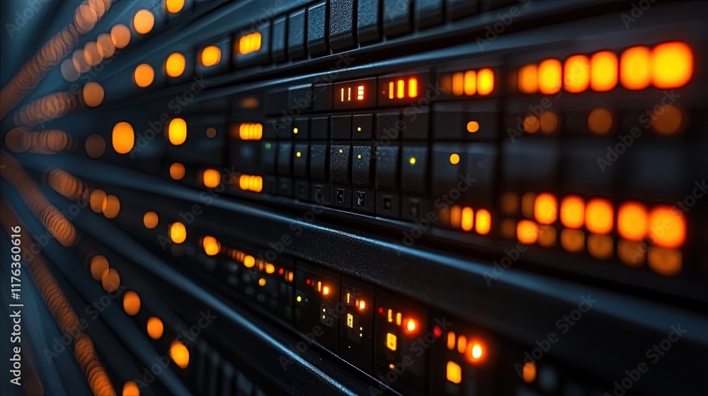 A close-up view of illuminated server racks in a data center, showcasing technology and digital infrastructure. A close-up view of illuminated server racks in a data center, showcasing technology and digital infrastructure.