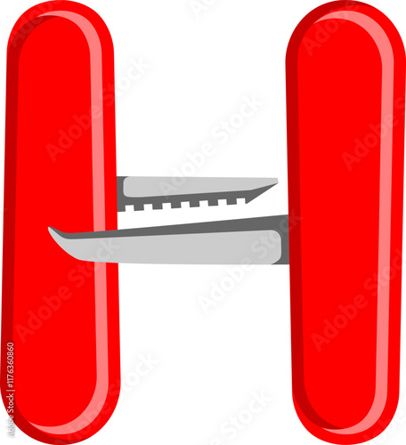 Multitool Knife Letter Alphabet Vector Element H