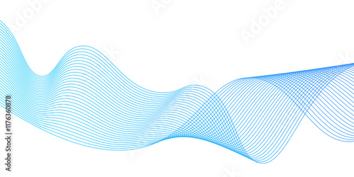 Abstract Blue Wave Line Background,Blue minimal round lines abstract background. Digital frequency track equalizer,Curve wave seamless pattern. Line art striped graphic template