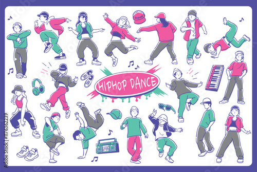 ヒップ・ホップダンスを踊る人。ベクターイラスト素材。