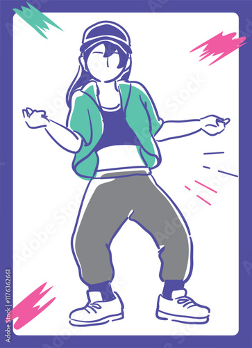 ヒップ・ホップダンスを踊る人。ベクターイラスト素材。