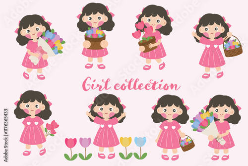 Cute Girl Illustrations with Flowers
