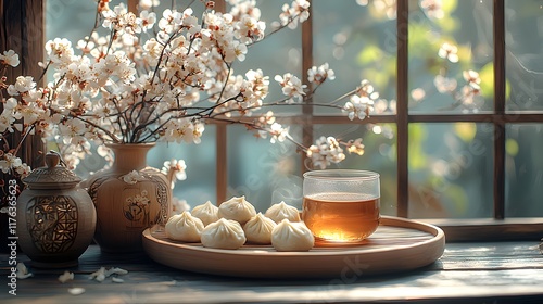 Breathtaking food presentation tranquil tea house still life scene cozy environment close-up view culinary art