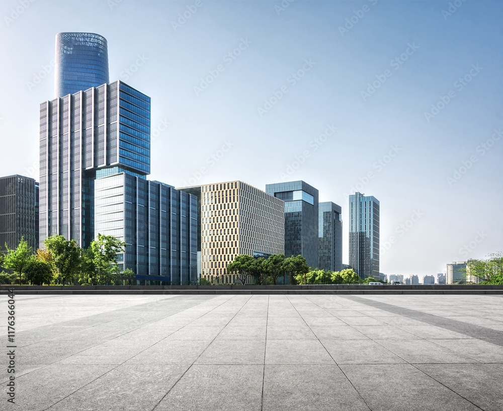 Modern Urban Landscape with Skyscrapers and Clear Blue Sky Modern Urban Landscape with Skyscrapers and Clear Blue Sky