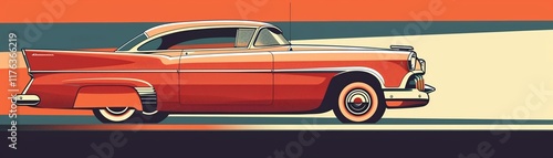 A stylized illustration of a vintage car from the 1950s