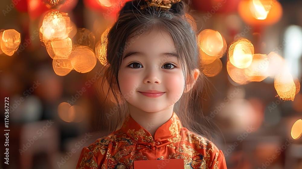 Celebrating lunar new year with a young girl in traditional attire festive atmosphere cultural heritage joyful expression Celebrating lunar new year with a young girl in traditional attire festive atmosphere cultural heritage joyful expression