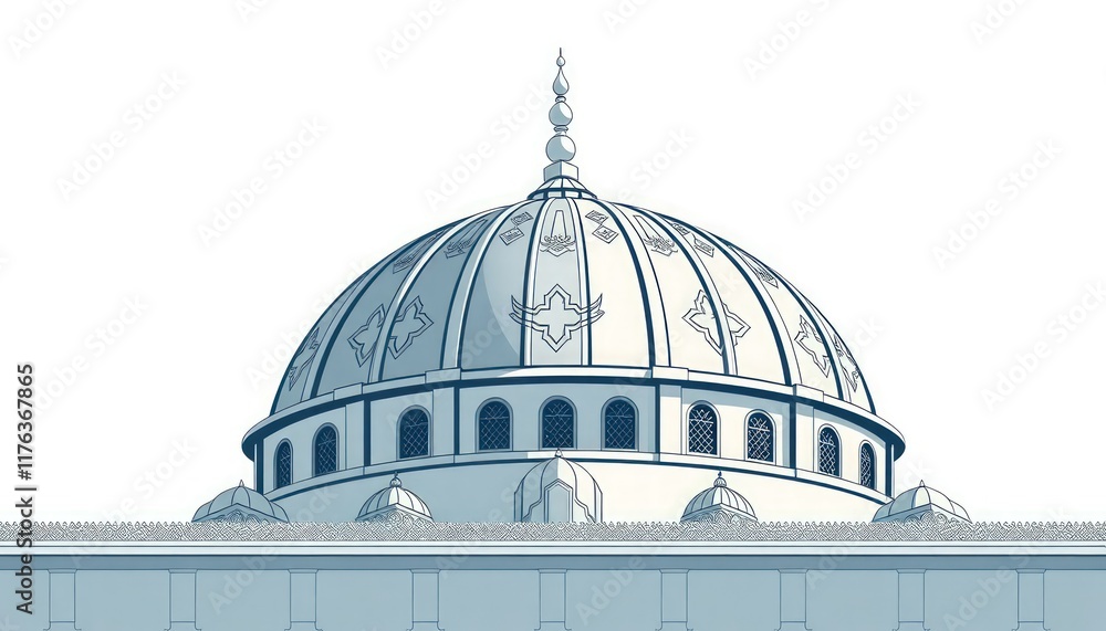 Obraz premium Abstract mosque dome with symmetrical ornamental details in a modern monoline style.